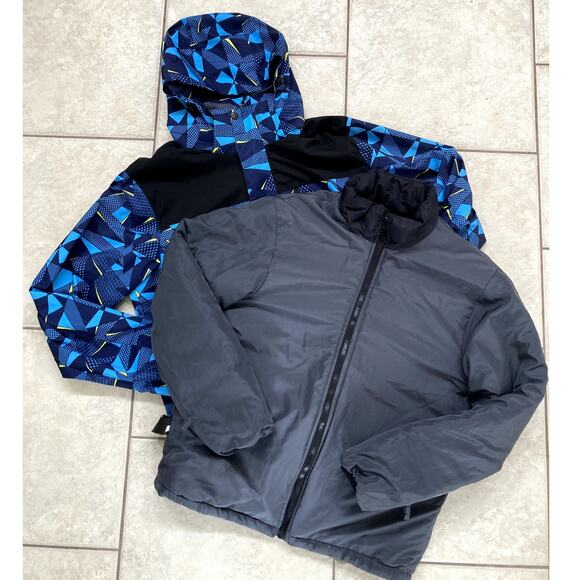 Wantdo Ski Jacket Mens Medium Hooded 3 in 1 Retro AOP Blue Pattern Puffer Lined - Picture 10 of 10